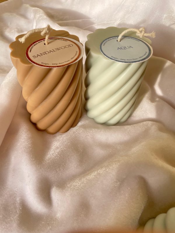 Combo Of Sandalwood & Aqua Pillar Candles - Image 2