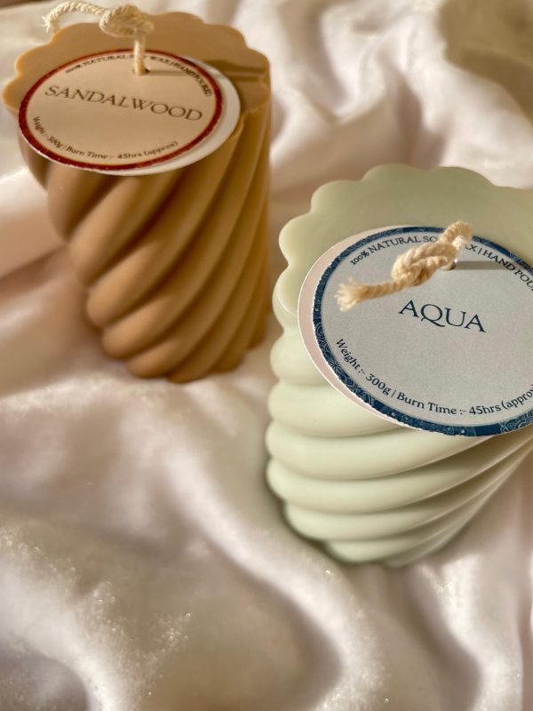 Combo Of Sandalwood & Aqua Pillar Candles - Image 3